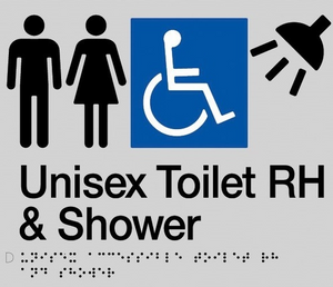 Silver Unisex Toilet RH & Shower (Accessible) 180x235 Braille Sign AS1248