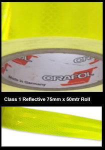 Hi-Vis Yellow Green Adhesive Vehicle Reflective SafetyTape Class 1 75mmx50m Roll