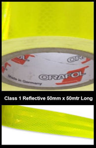 Hi-Vis Yellow Green Adhesive Vehicle Reflective SafetyTape Class 1 50mm x 50m Roll