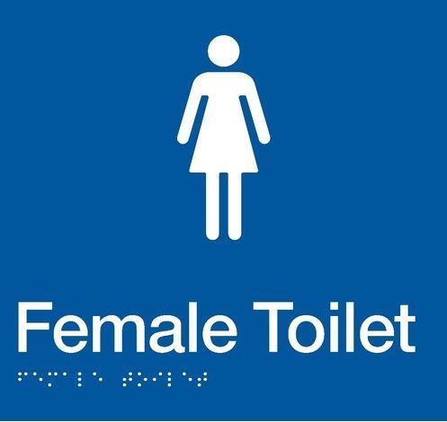 Blue Female Toilet 180x180 Braille Sign AS1248