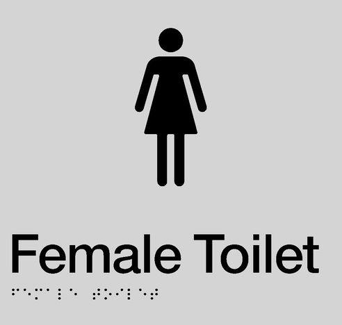 Silver Female Toilet 180x180 Braille Sign AS1248