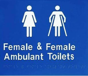 Blue Female & Female Ambulant Toilets 180x210 Braille Sign AS1248