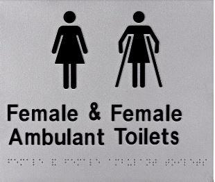 Silver Female & Female Ambulant Toilets 180x210 Braille Sign AS1248
