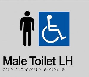 Silver Male Toilet LH (Accessible) 180x210 Braille Sign AS1248