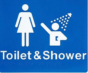 Blue Toilet & Shower (Female Symbol) 180x210 Braille Sign AS1248