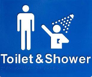Blue Toilet & Shower 180x210 Braille Sign AS1248