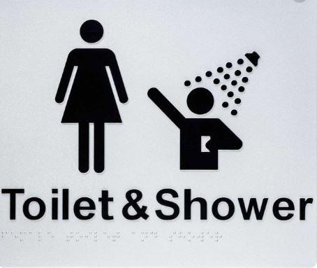 Silver Toilet & Shower (Female Symbol) 180x210 Braille Sign AS1248