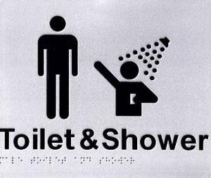 Silver Toilet & Shower (Male Symbol) 180x210 Braille Sign AS1248