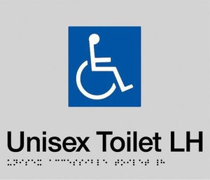 Silver Unisex Toilet LH (Accessible) 180x180 Braille Sign AS1248