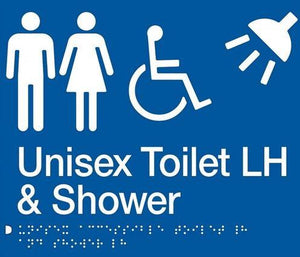 Blue Unisex Toilet LH & Shower 180x235 Braille Sign AS1248