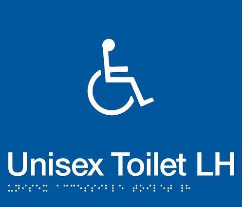 Blue Unisex Toilet LH (Accessible) 180x180 Braille Sign AS1248