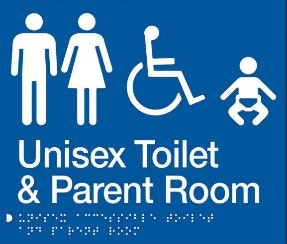 Blue Unisex Toilet & Parent Room (Accessible) 180x235 Braille Sign AS1248