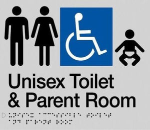 Silver Unisex Toilet & Parent Room (Accessible) 180x235 Braille Sign AS1248