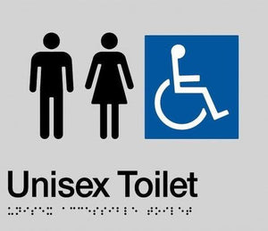 Silver Unisex Toilet (Accessible Man Woman Acrod) 180x210 Braille Sign AS1248