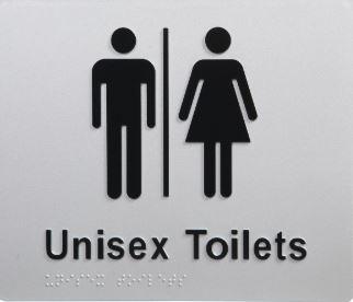 Silver Unisex Toilet (Unisex Airlock) 180x210 Braille Sign AS1248