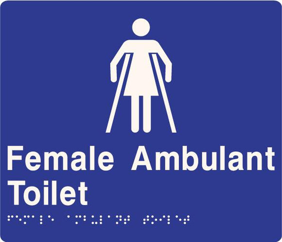 Blue Female Ambulant Toilet 180x180 Braille Sign AS1248