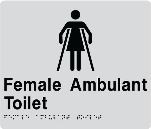 Silver Female Ambulant Toilet 180x180 Braille Sign AS1248