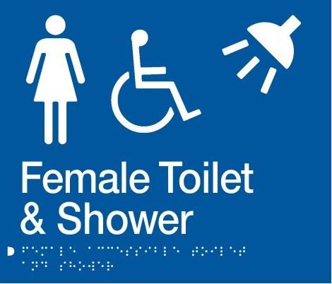 Blue Female Toilet & Shower (Accessible) 180x210 Braille Sign AS1248