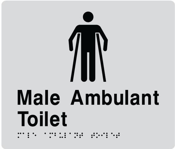 Silver Male Ambulant Toilet 180x180 Braille Sign AS1248
