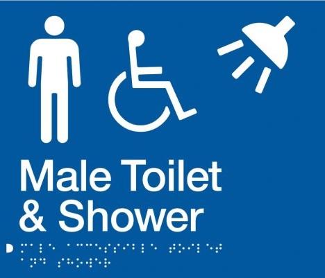 Blue Male Toilet & Shower (Accessible) 180x210 Braille Sign AS1248