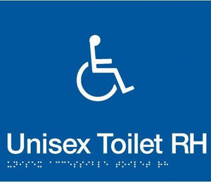 Blue Unisex Toilet RH (Accessible) 180x180 Braille Sign AS1248