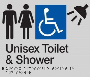 Silver Unisex Toilet & Shower (Accessible) 180x235 Braille Sign AS1248