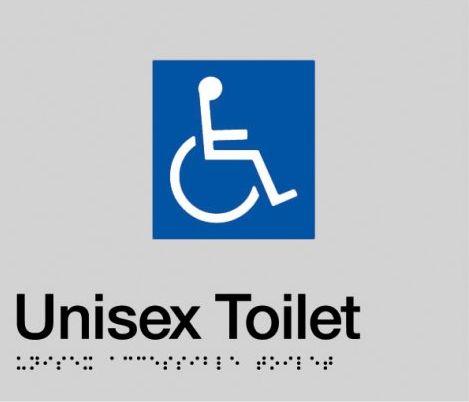 Silver Unisex Toilet (Accessible Acrod) 180x180 Braille Sign AS1248