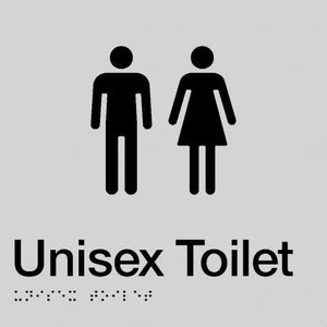 Silver Unisex Toilet 180x210 Braille Sign AS1248