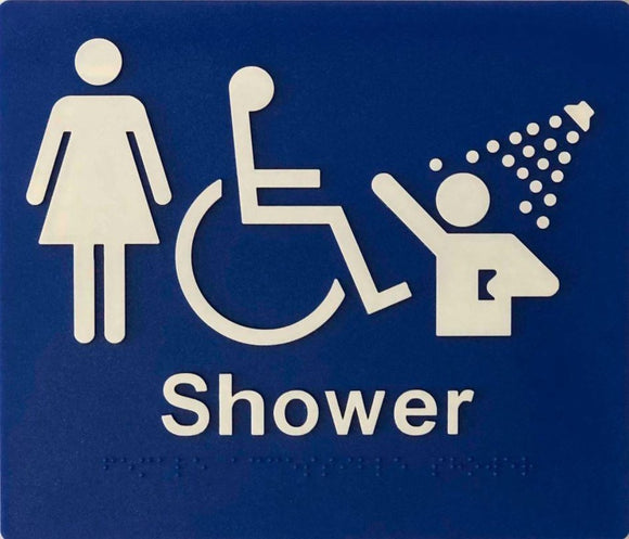 Blue Shower (Female Symbol) 180x180 Braille Sign AS1248