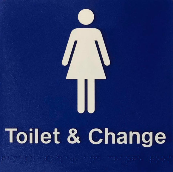 Blue Toilet & Change (Female) 180x180 Braille Sign AS1248