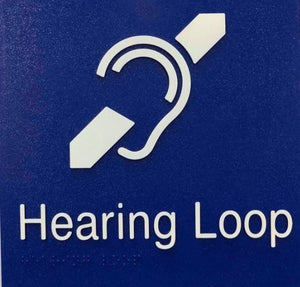 Blue Hearing Loop 180x180 Braille Sign AS1248