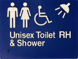 Blue Unisex Toilet RH & Shower (Accessible) 180x235 Braille Sign AS1248