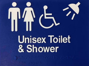 Blue Unisex Toilet & Shower (Accessible) 180x235 Braille Sign AS1248