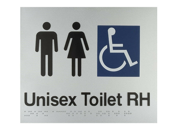 Silver Unisex Toilet RH (Accessible) 180x210 Braille Sign AS1248