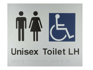 Silver Unisex Toilet LH (Accessible) 180x210 Braille Sign AS1248