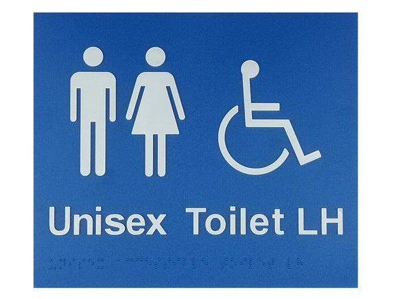 Blue Unisex Toilet LH (Accessible) 180x210 Braille Sign AS1248