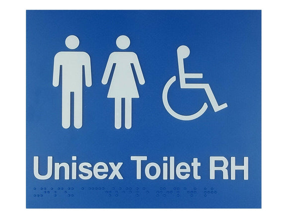 Blue Unisex Toilet RH (Accessible) 180x210 Braille Sign AS1248