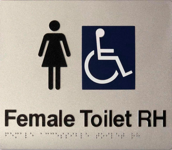 Silver Female Toilet RH (Accessible)  180x210 Braille Sign AS1248