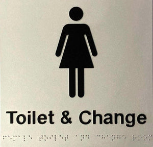 Silver Toilet & Change (Female) 180x180 Braille Sign AS1248